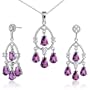 Celebrity Inspired 6.00 carats Pear Checkerboard Shape Amethyst Pendant Earrings Set in Sterling Silver
