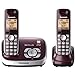 Panasonic KX-TG6572R DECT 6.0 Cordless Phone with Answering System, Wine Red, 2 Handsets