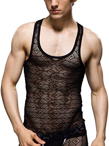 VONZODAS Men's Slim Lace Power Tank Top Large Black