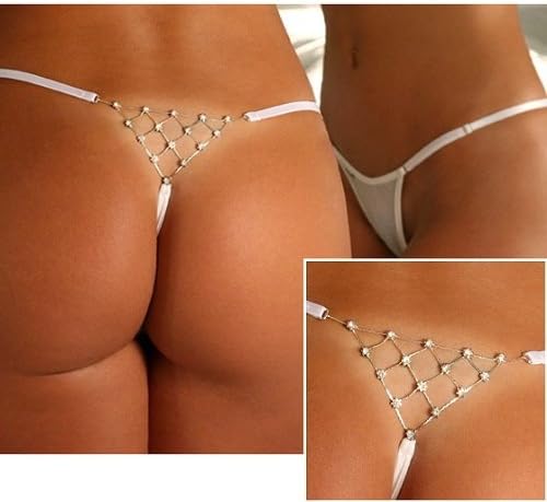 Hot Sexy Charming Rhinestone G-string Panty Underwear White