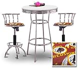 Chrome Bar Table & 2 Chrome Adjustable 24"-29" Red Vinyl Seat Barstools