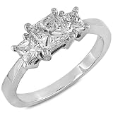 Three Stone Princess Cut Diamond Ring 1.00ctw (HI/SI) in White Gold