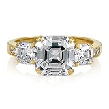 14K Yellow Gold Vermeil 3-Stone Asscher-Cut Cubic Zirconia CZ Wedding Ring - Ideal Gift For Mother...