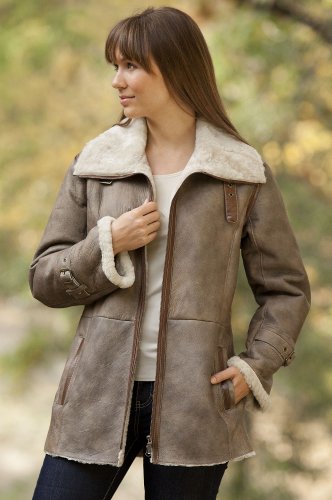Womens Teagan Long Sheepskin Bomber Jacket