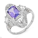 Stylish Ring with 2.25 CTW Precious Stones - Genuine Clean round Diamonds and Tanzanite Made of 14K White Gold