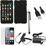 GTMax 6pcs - Black Rubberized Hard Case + LCD Screen Protector + Car Charger + Travel Charger + Micro USB Data Cable + Stylus for AT&T Samsung GALAXY S2 / SII I9100 Attain