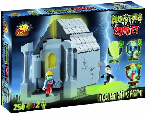 Monsters vs Zombies haunted crypt with glow in the dark figures, building bricks