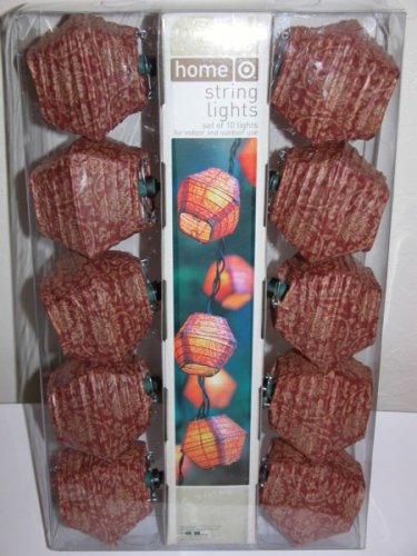 Set of 10 Red Paper Octagon String Lights for Indoor and Outdoor Use
