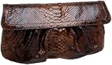 SONDRA ROBERTS NEW YORK Python Leather Flap Clutch,Brown,one size