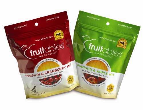 Fruitables Pumpkin & Apple/Pumpkin & Cranberry, Crunchy Baked Dog Treats, Combo Pack, 2 7-ounce Pouches