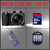 Nikon Coolpix L120 Digital Camera (Black) + Huge Accessories Package Includ ....