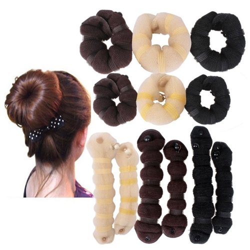 Hot Buns 2Pcs/set(1 large 1 small) Hair Elegant Magic Style Bun Maker 3 Colors (Beige)