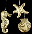 Set of 3 Gold Glitter Seashell Christmas Ornaments