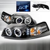 99 00 01 02 03 04 Ford Mustang Halo Projector Headlights - Black (Pair)