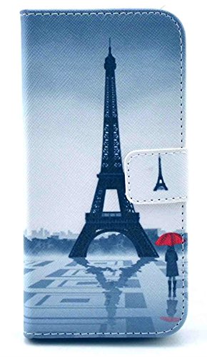 Deego PU Leather Magnet Flip Wallet Cover with Kickstand and Card Holder for Apple Iphone 6 - Umbrella with the Girl and Eiffel Tower Pattern