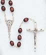 24" Silver Plated Rosary with 7.5m Dark Brown Wood Beads, Mary Emblem, and Crucifix - MADE IN ITALY