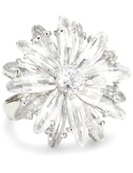 CZ by Kenneth Jay Lane "Garden" Rhodium-Plated Flower Burst Cubic Zirconia Ring, Size 7