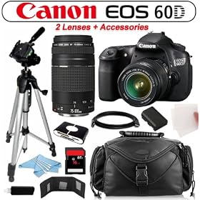 Canon 60D Digital SLR Camera with EF-S 18-55mm f/3.5-5.6 IS Lens & EF 75-300mm f/4-5.6 III Telephoto Zoom Lens + Accessory Kit!
