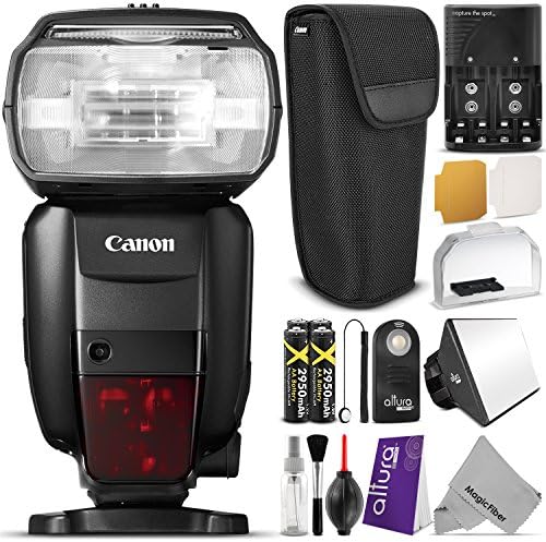 Canon Speedlite 600EX-RT Flash for Canon DSLR Camera w/ Essential Bundle - Includes: AA Rechargeable Batteries w/ Charger, Altura Photo Softbox Flash Diffuser, Wireless Remote Control, Camera Cleaning Set