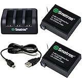 Smatree 1290mAh Replacement battery for GoPro Hero4 (Pack of 2) Bundle with 3-Channel charger and USB Cord for Gopro Hero 4 Camera Camcorder
