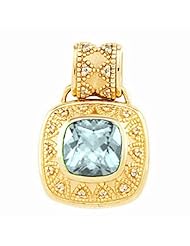 18K Yellow Gold Antique Square Cut Sky Blue Topaz and Diamond Pendant -- LIFETIME WARRANTY