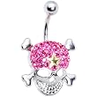 Pink Cubic Zirconia Skull Crossbones Belly Ring