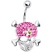 Pink Cubic Zirconia Skull Crossbones Belly Ring