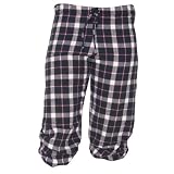 Black with Pink check plaid Touchdown Cuffed Cotton Brushed Flannel Capris with wide waistband. 5 Adult sizes