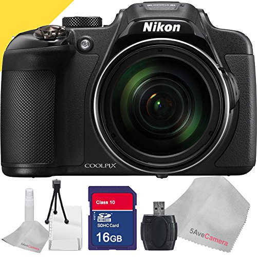 Nikon P610 Black with Memory Card, Table Top Tripod, Lens Cleaning Cloth and Screen protector with SD Reader