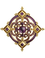 Laura Pourpre Ornate Medallion Brooch Gold Plated