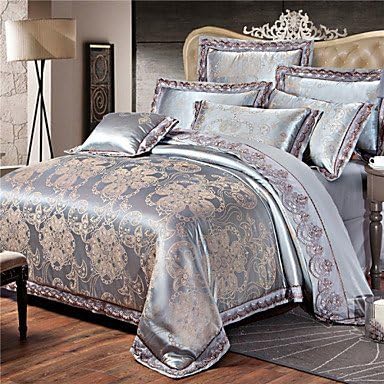 Quilt cover Luxury Jacquard Silk Cotton Blend 4pcs Duvet Cover Bed Sheet Pillowcase Bed Linen , king