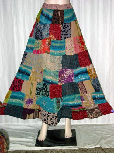 Gift for Ladies - Multi Color Printed Rayon Skirts Girls Patchwork Hippie Comfortable Clothing in India Free Shipping