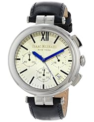 Isaac Mizrahi Womens IMN50B Steel Polished Chrono Case Smooth Black Leather Strap Watch