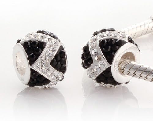 DUMAN 1pc 925 Sterling Silver Beads Charms White and Black Crystal Beads Compatible with Pandora Chamilia Kay Troll European Bracelets