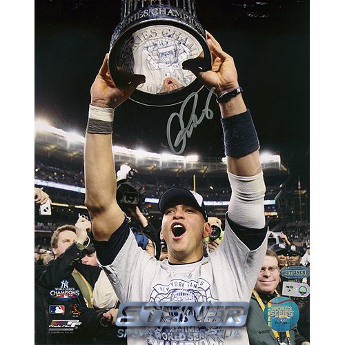 Steiner Sports MLB Alex Rodriguez Holding 2009 WS Trophy Vertical Autographed 8-by-10-Inch Photograph