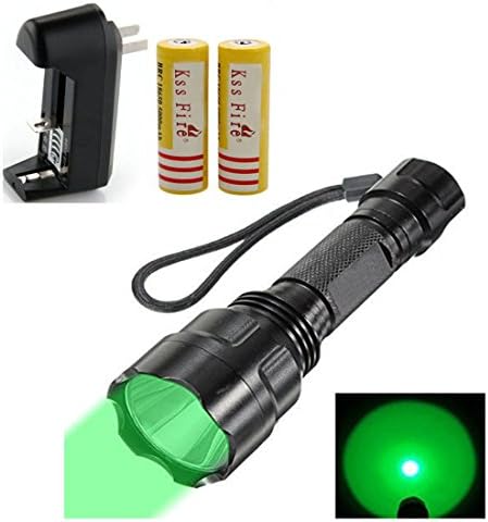 KssFire® C8-T6 5-Mode XML CREE LED 1300 Lumen Green Light Waterproof Flashlight Torch + 2PCS 18650 KssFire Rechargeable Li-Ion Battery + Single Slot Battery Charger