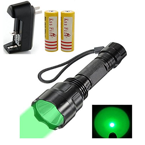 KssFire® C8-T6 5-Mode XML CREE LED 1300 Lumen Green Light Waterproof Flashlight Torch + 2PCS 18650 KssFire Rechargeable Li-Ion Battery + Single Slot Battery Charger