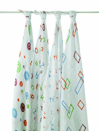 aden + anais Classic Muslin Swaddle Blanket 4 Pack, Alpha Bit On Sale