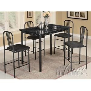 5pc Counter Height Dining Table and Chairs Set in Black Finish