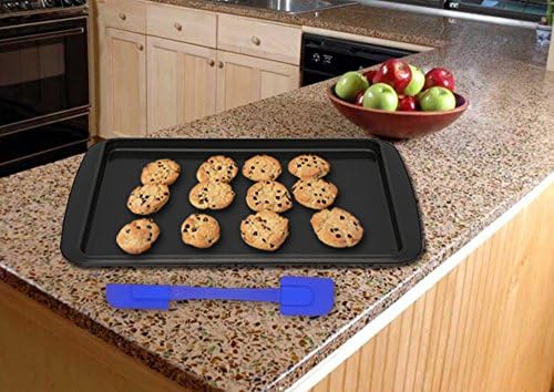 1 Nonstick Stainless Baking Pan Half Sheet Oven Tray & 1 Blue Double Side 10 Inch Silicone Spatula