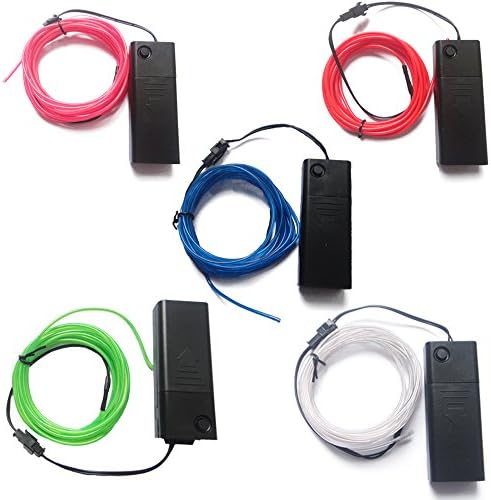 Hotshopping 5 Pack Line 9ft Neon Glowing Strobing Electroluminescent Wires (El Wire) Blue Green Pink Red White
