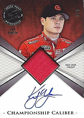 AUTOGRAPHED Kyle Larson 2015 Press Pass Racing CHAMPIONSHIP CALIBER (Red Firesuit) Relic Memorabilia Rare Relic NASCAR Collectible Trading Card (#5 of only 5 produced!)