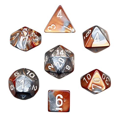 Polyhedral 7-Die Gemini Dice Set - Copper-Steel with White On Sale