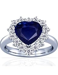 14K White Gold Heart Cut Blue Sapphire Ring With Sidestones