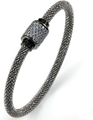 Sterling Silver & Cz Black Rhodium Plated Magnet Bangle