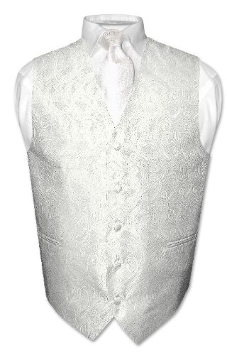 Beat deal on Covona Men's Solid OFF-WHITE Paisley Design Dress Vest NeckTie Set for Suit or Tuxedo
