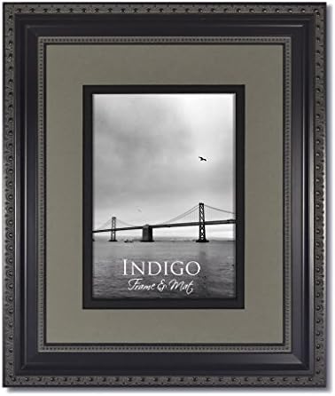 One 11x14 Ornate Heritage Black Picture Frames and Clear Glass with Double Slate Gray/Black Black Core Mat for 8x10