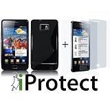2 X ORIGINAL iProtect Displayschutzfolie Samsung Galaxy S2 II i9100 PLUS S-LINE HIGHCLASS TPU CASE BLACKvon "iprotect"