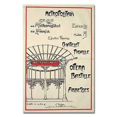 French Kitchen Towel - Paris Metro - Metropolitain Art Nouveau - Guimard (Red)