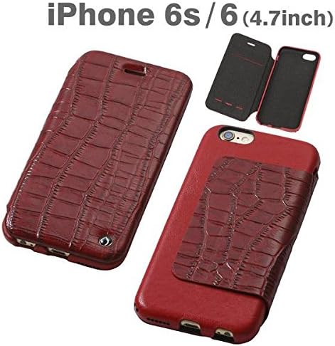 Original Leather Case, Luxury Croc Style Embossed With Full Leather Flip Case for iPhone 6 / 6s (Red)